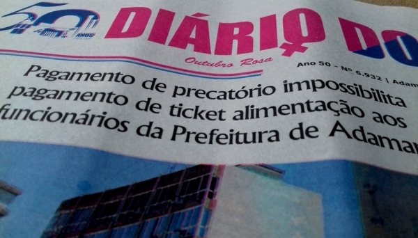 Manchete do Jornal Diário do Oeste desta quinta-feira (3) traz preocupação aos servidores municipais da Prefeitura de Adamantina (Imagem: Reprodução).