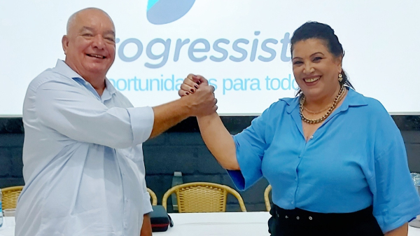 Jorge Almeida e Marlene Ribeiro Esteves, pre-candidatos a prefeito e vice-prefeita pelo Progressistas, em Adamantina (Da Assessoria).