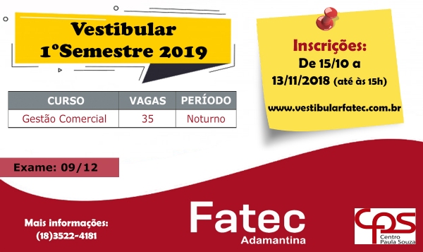 FATEC Adamantina: últimos dias de inscrição para o vestibular 2019