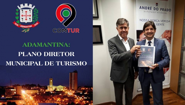 Junto ao gabinete do deputado estadual André Prado, prefeito protocola Plano Diretor do Turismo de Adamantina (Foto: Cedida).