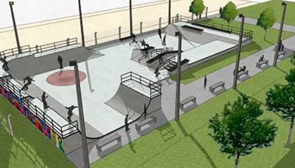 Pista de skate será construÃda no Parque dos Pioneiros (Imagem: Ilustração).