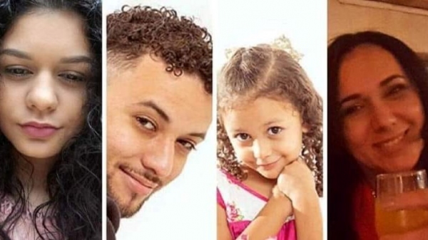 Quatro das cinco pessoas da mesma família, mortas na tragédia:  Cynthia Silva dos Santos, 25, Kervellin Wallace da Silva, 29, Nicolly Luize Dias da Silva, 9, e Denise Aparecida Dias da Silva, 51 (Reprodução).