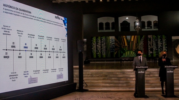Nova atualização, com queda no número de mortes, foi detalhada em coletiva à imprensa no começo da tarde desta segunda-feira (17) no Palácio dos Bandeirantes (GovSP).