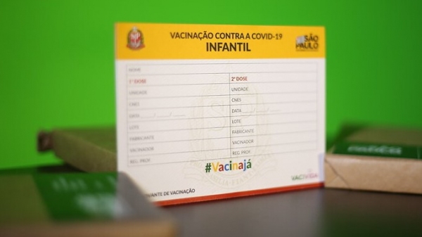 Cartão de vacinação contra a Covid-19 para o público infantil (Divulgação/GovSP).