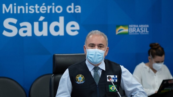 Ministro da Saúde, Marcelo Queiroga, em coletiva de imprensa sobre a mudança no perÃodo do cumprimento da quarentena para pacientes com Covid-19 (Foto: Myke Sena/MS).
