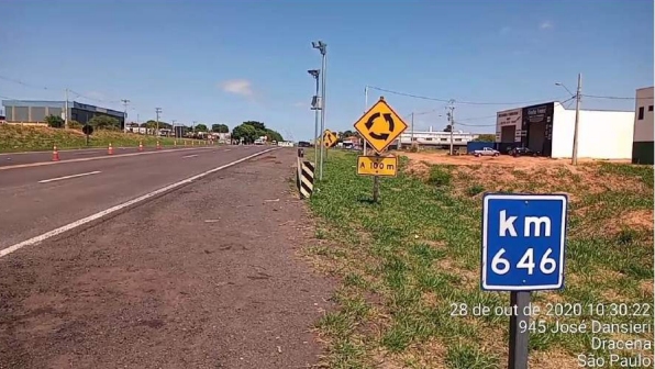 Localização dos dispositivos fiscalizados no km 646 da SP-294, em Dracena (Reprodução/MPSP).