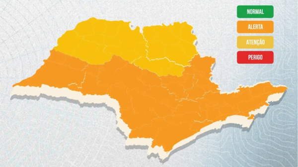 Mapa do alerta divulgado pelo Governo de SP (Reproducao).