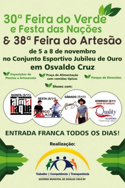 Feiras do Verde e do Artesão acontecem em novembro em Osvaldo Cruz