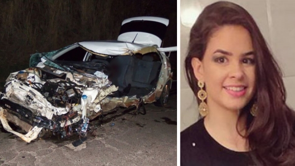 Isabela de Souza Morassuti Serden, de 22 anos, moradora em Bastos, foi a vítima fatal do acidente (Reprodução: Cristiano Nascimento/FM Metrópole e rede sociais).