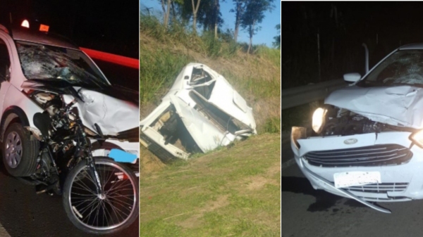 Imagens de três dos quatro acidentes que fizeram vÃtimas fatais na região, na Operação Finados (Cedidas/PM Rodoviária).