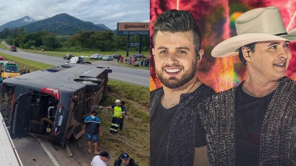 Acidente com o ônibus matou o cantor Aleksandro (de chapéu), da dupla com Conrado, e mais cinco pessoas (Reprodução).