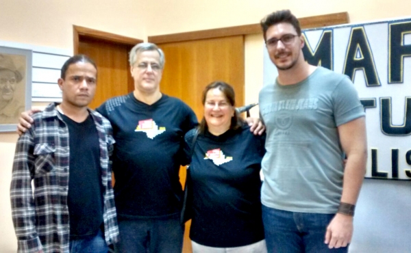 Fabiano e Rafael, com avaliadores do Mapa Cultural Paulista, em Presidente Epitácio (Foto: Cedida).