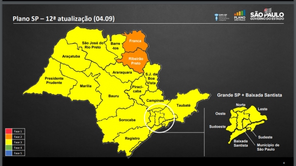 Nova atualização do Plano São Paulo, nesta sexta-feira (4) recoloca região na fase amarela (Reprodução/Governo de SP).