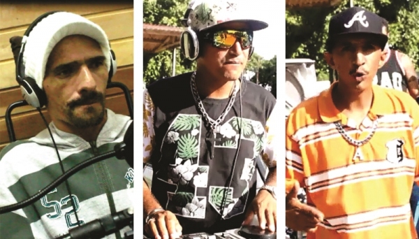 Fabrício FB, Cigano e Drik, do Arena MC´s, finalizam videoclipe para publicação em breve nas redes sociais (Foto: Reprodução).