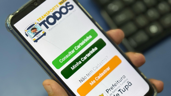 Tela do aplicativo para o uso do transporte gratuito na cidade (Divulgacao/Prefeitura de Tupa).