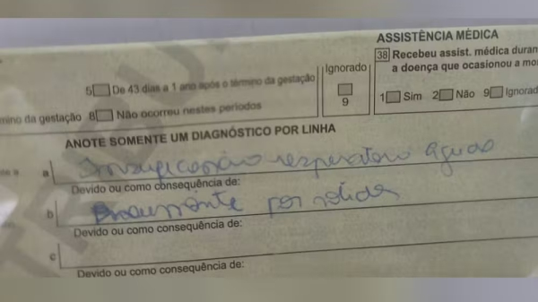 Trecho da declaracao de obito (Reproducao/G1).