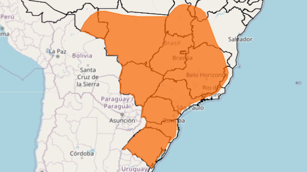 Regi?o inserida no alerta da onda de calor (Reprodu??o: Inmet).
