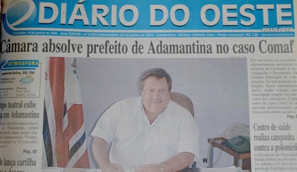 Imprensa, na época, noticiou decisão que absolveu Laércio Rossi, em investigação realizada pela Câmara Municipal (Reprodução).