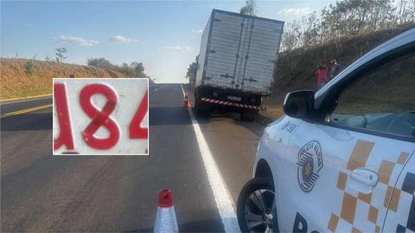 No detalhe, a placa adulterada (Cedida/PM Rodovi?ria).