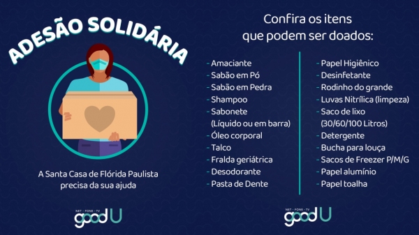 Campanha arrecada itens de limpeza e higiene pessoal, a serem doados à Santa Casa de Flórida Paulista (Divulgação).