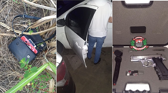 Objetos pessoais da vÃtima foram localizados pela PolÃcia Civil. Carro foi periciado com Luminol, e também está apreendido, junto com a arma usada no crime (Fotos: Cedidas/PolÃcia Civil).