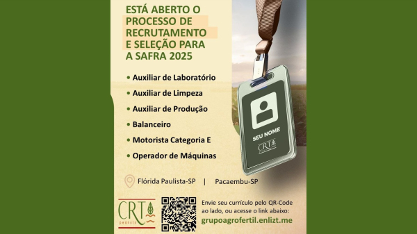 Oportunidades de trabalho oferecidas pela CRT Peanuts (Divulgacao).