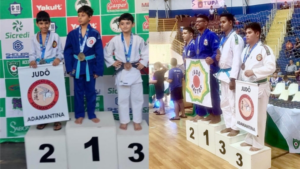 Dois judocas de Adamantina no podium: Davi Luís Sacoman Vieira e João Pedro Lima Ferreira da Silva (Cecida).