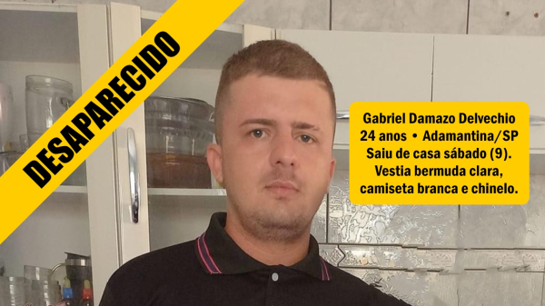 Gabriel Damazo Delvechio, de 24 anos, est? desaparecido desde s?bado (Cedida).