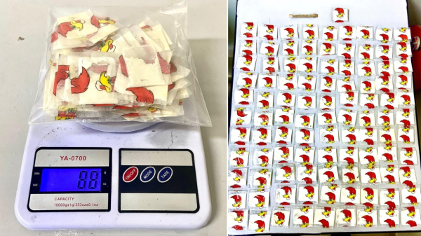 As cem porcoes de cocaina pesaram 88 gramas (Cedida/PM).