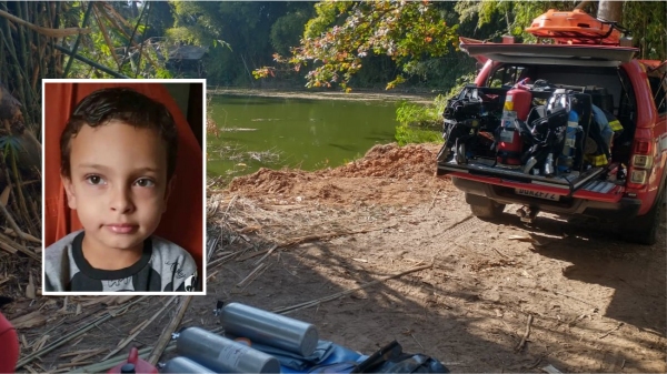 Corpo do menino foi encontrado em uma área de manancial, em Santo Anastácio, após dois dias desaparecido (Foto do local: Cedida/14GB ? Corpo de Bombeiros).