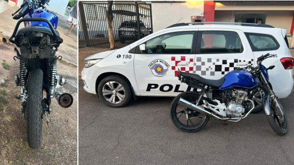 Moto adulterada foi apreendida  e tinha licenciamento em atraso (Cedida/PM).