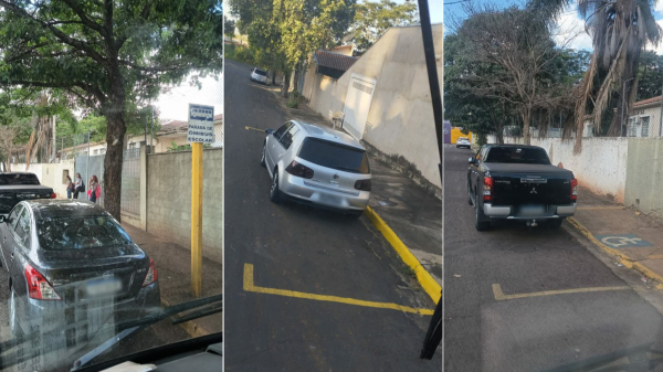 Registros de veiculos ocupando faixa regulamentada para parada de embarque e desembarque de onibus (Imagens cdidas).