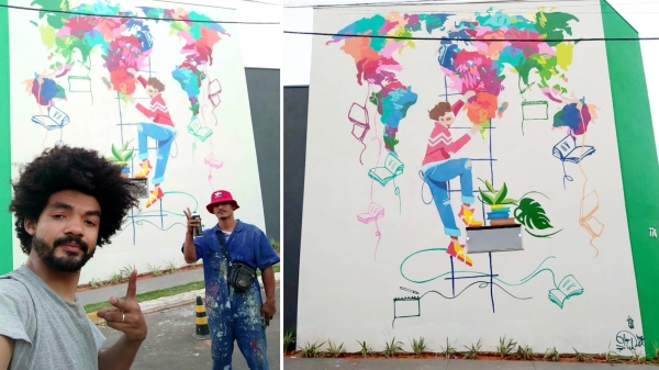 Grafite estampado na parede externa da Capaz, com assinatura de Eraldo Rodrigues e Guilherme Fuchs (Divulgação/Capaz).
