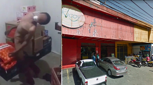 Em vídeo, adolescente está nu e amordaçado enquanto apanha e é ameaçado pelos agentes de segurança do supermercado (Reprodução).