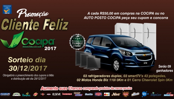 Campanha Cliente Feliz inicia distribuição de cupons, para sorteio no final do ano, junto aos clientes da Cocipa (Reprodução).