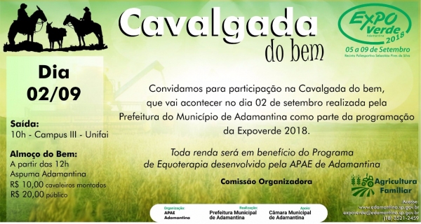 Cavalgada do Bem acontece neste domingo abre a ExpoVerde 2018