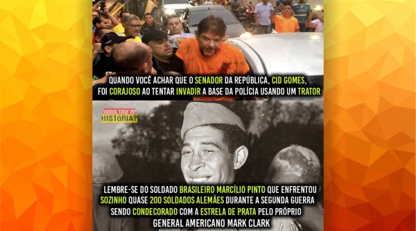 Publicação da fanpage ?Vamos falar de história?? traz comparação e destaca bravura do Cabo Marcílio (Reprodução).