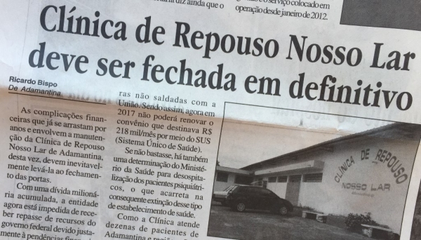 Com grave crise financeira, dívidas e agora impedida de receber repasses via SUS, e diante das novas diretrizes do Ministério da Saúde, Clínica deve ser fechada (Reprodução: Folha Regional).