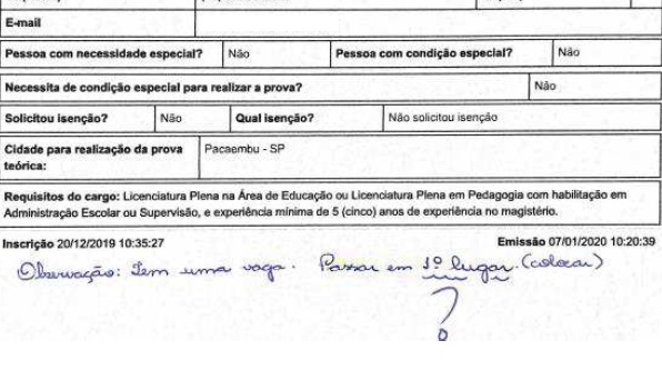 Ficha de inscrição do candidato, ao concurso público. No rodapé, anotação manual com a observação para que o mesmo seja aprovado em primeiro lugar no concurso. Prova material consta da denúncia do MPSP ao Poder Judiciário (Reprodução).