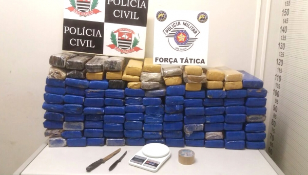 Foram apreendidos 108 tijolos de maconha, que totalizaram 127 quilos da droga (Foto: Cedida/Deinter 8).