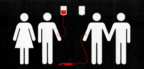 Homens homossexuais são considerados temporariamente inaptos para a doação de sangue pelo período de 12 meses a partir da última relação sexual (Ilustração: Superpride).