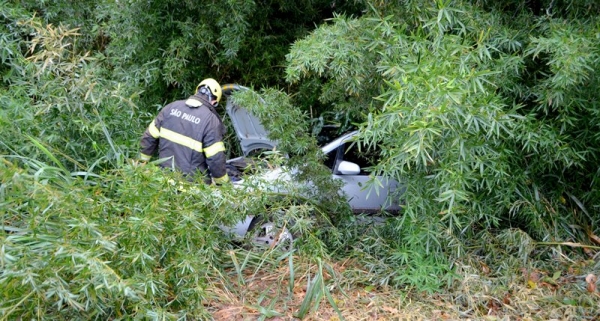 Veículo perde controle e invade acostamento na SP-294. Motorista estava consciente e aguardava do lado de fora a chegada do socorro (Foto: Acácio Rocha).