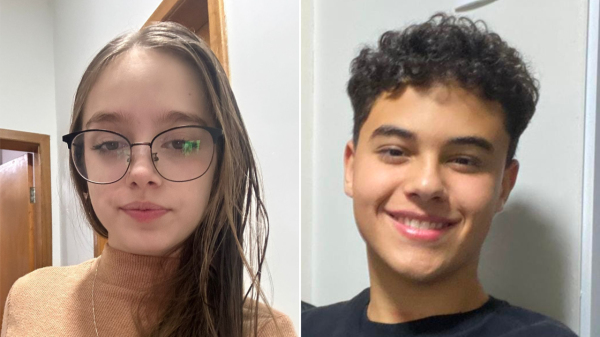 Emanuelle Antunes, da Escola Fleurides, de Adamantina; e Joao Miguel, da Escola Jose Firpo, de Lucelia, convocados para o Prontos Pro Mundo (Cedida).