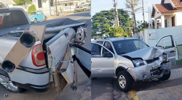 A Saveiro atingida e o EcoSport que era conduzido pelo homem que sofreu a parada cardíaca enquanto dirigia (Reprodução/TupãCity).