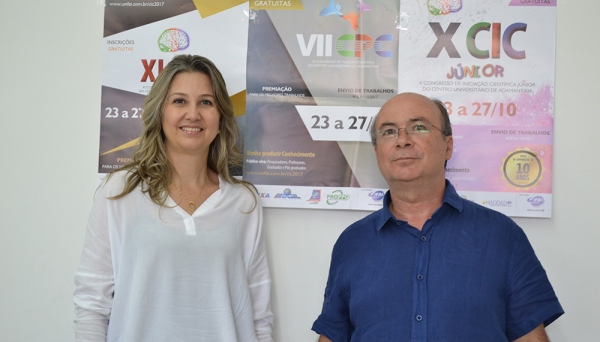 Pró-reitora de Pesquisa e Pós-Graduação, Profª Drª Márcia Zilioli Bellini,  e Coordenador Geral de Pesquisa, Prof. Dr. José Aparecido dos Santos  (Foto: Priscila Caldeira).