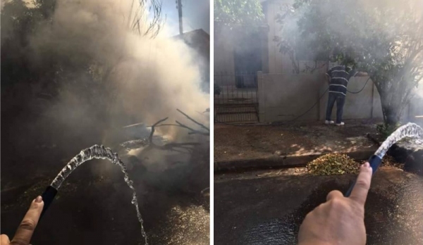 Moradores se mobilizaram para apagar fogo em pilha de entulho, em casa nas proximidades do Campo do Marroco (Foto: Cedida).