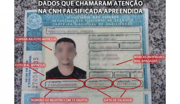 Dados que chamaram a atenção da Polícia Rodoviária diante da CNH falsificada, que foi apreendida, e portador autuado por crime de uso de documento falso (Imagem: Reprodução/Tupã Notícias).