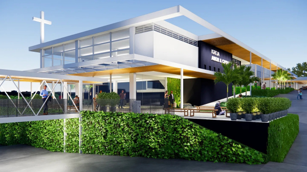 Perspectiva 3D do projeto da Igreja Amor e Cuidado, em Adamantina (Reprodu??o/Marcial Romanini Arquitetura).