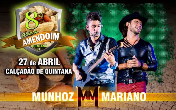 Munhoz & Mariano cantam nesta sexta-feira, em praça pública, na 8ª Festa do Amendoim de Quintana (Divulgação).