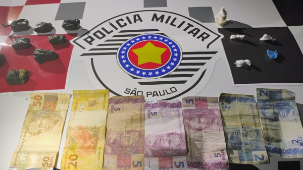 Droga e dinheiro apreendidos pela Policia Militar (Cedida/PM).
